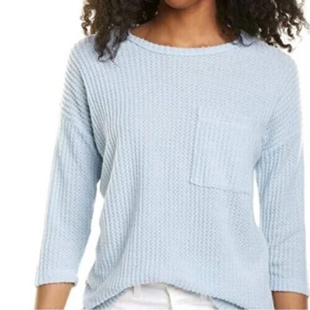 Bobeau Women's Waffle Knit Thermal‎ Pocket Tunic In Dusty Blue Medium MSRP $49
